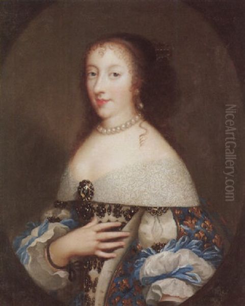 Portrait Of Henrietta Stuart, Wearing A Blue Dress And White Chemise Oil Painting by Pierre Mignard the Elder