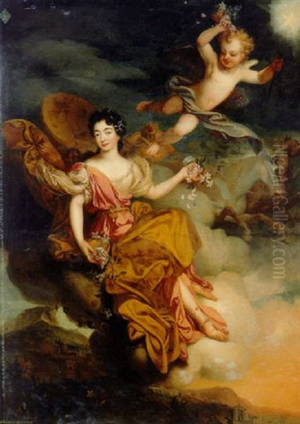 Portrait Of Mademoiselle De La Force As Flora With Putti In A Landscape Oil Painting by Pierre Mignard the Elder