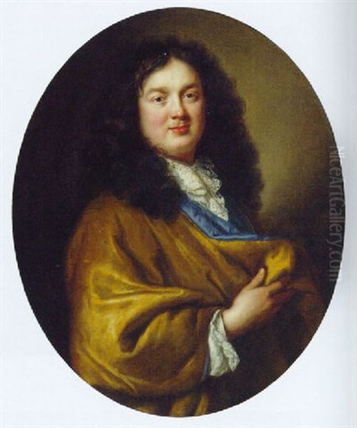 Portrait Of A Gentleman, In A Blue And Gold Gown Oil Painting by Pierre Mignard the Elder