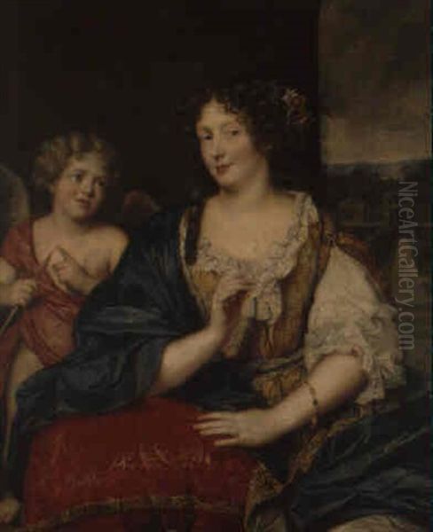 Portrait De Femme (mademoiselle De Fontanges?) Et Cupidon Oil Painting by Pierre Mignard the Elder