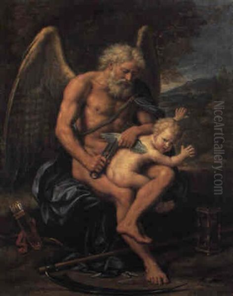 Le Temps Coupant Les Ailes De L'amour Oil Painting by Pierre Mignard the Elder