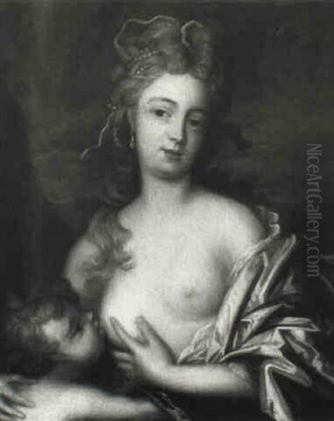 Portrait Of A Lady Suckling A Child Oil Painting by Pierre Mignard the Elder