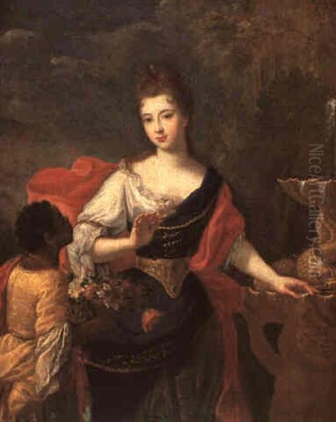 Jeune Femme Et Sa Jeune Servante Noire Oil Painting by Pierre Mignard the Elder