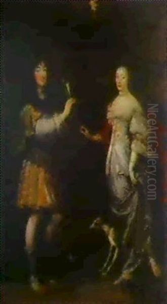 Portrait En Pied De Philippe De Bourbon, Duc D'orleans Et   D'henriette Anne D'angleterre, Duchesse D'orleans Oil Painting by Pierre Mignard the Elder