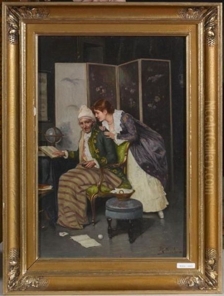 Interieur Mit Paar. 1894. Oil Painting by Albert Bettannier