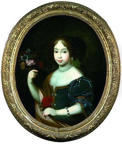 Bildnis Eines Jungen Madchens Mit Blumen (+ Bildnis Eines Jungen, Einen Hut Unter Dem Arm Haltend; Pair) Oil Painting by Pierre Mignard the Younger