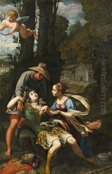 Erminia Findet Den Verletzten Tankred Oil Painting by Nicolas Mignard