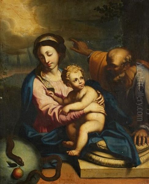 La Sainte Famille Avec Une Allegorie De La Redemption Oil Painting by Nicolas Mignard