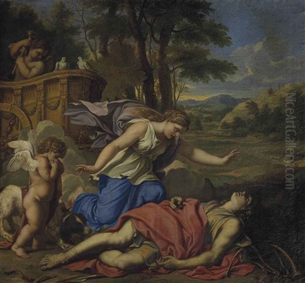 Venus And Adonis Oil Painting by Nicolas Mignard