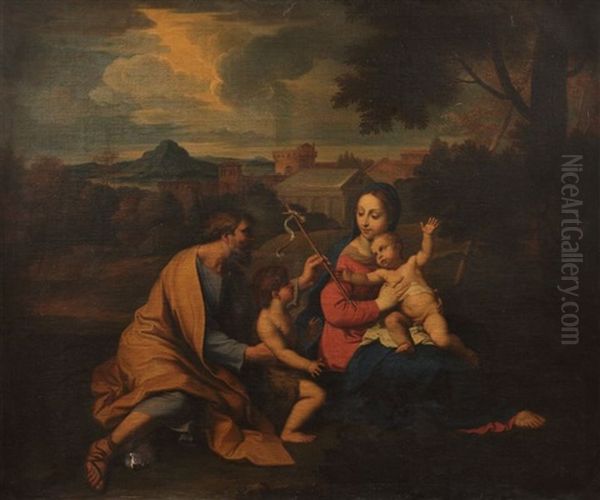 La Sainte Famille Avec Saint Jean-baptiste Dans Un Paysage De La Campagne Romaine Oil Painting by Nicolas Mignard