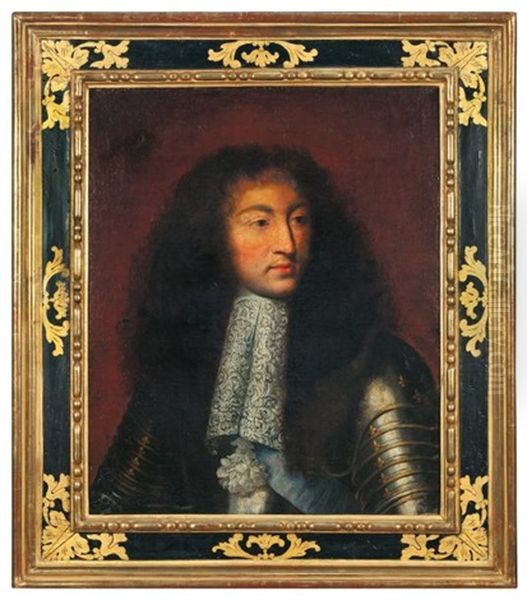 Portrait De Louis Xiv En Armure A Fleurs De Lys Oil Painting by Nicolas Mignard