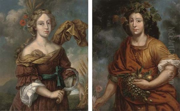 A Personification Of Summer (+ A Personification Of Autumn; Pair) Oil Painting by Nicolas Mignard