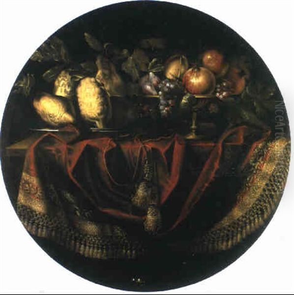 Coings Et Autres Fruits Sur Un Entablement Oil Painting by Nicolas Mignard