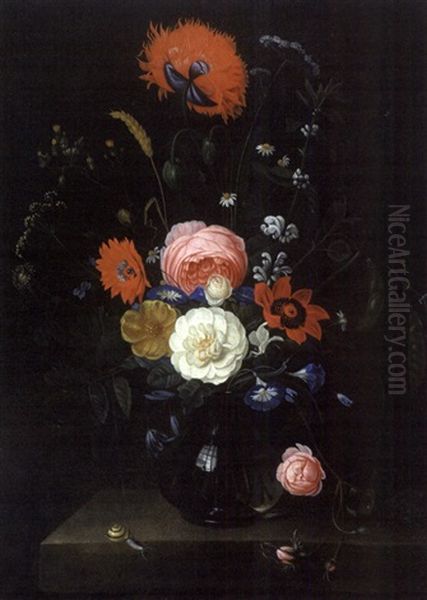 Bouquet De Fleurs Sur Un Entablement Oil Painting by Abraham Mignon