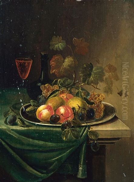 Fruchtestilleben Mit Zinntellern, Glasern Und Glasgefassen (pair) Oil Painting by Abraham Mignon