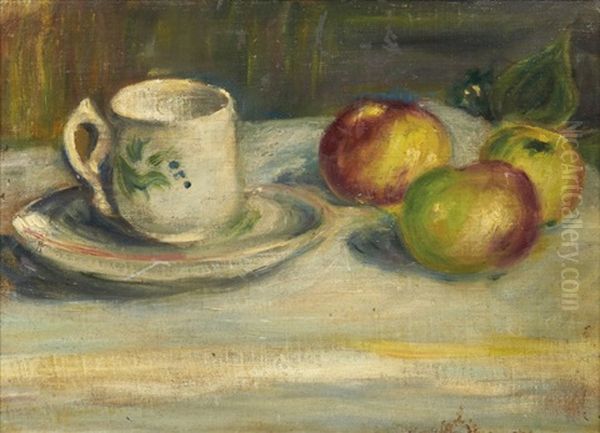 Tasse De Cafe Et Trois Pommes Oil Painting by Lucien Rene Mignon