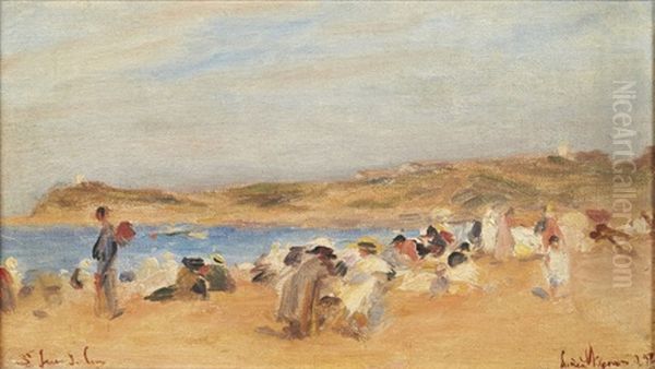 La Plage De Saint-jean-de-luz Oil Painting by Lucien Rene Mignon