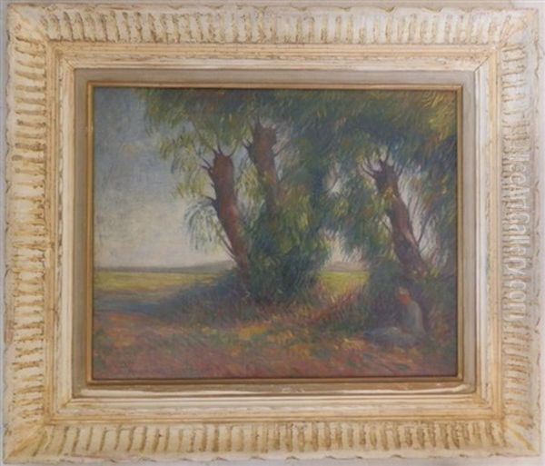 Femme Lisant Sous Les Arbres Oil Painting by Lucien Rene Mignon