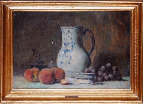 Still Life With Fruit And Pitcher Oil Painting by Lucien Rene Mignon