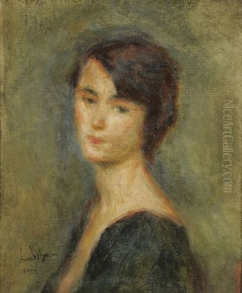 Portrait De Femme Oil Painting by Lucien Rene Mignon