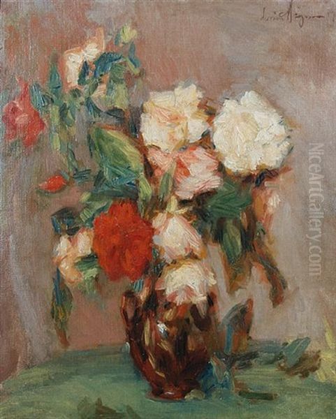 Still Life Of Flowers Oil Painting by Lucien Rene Mignon