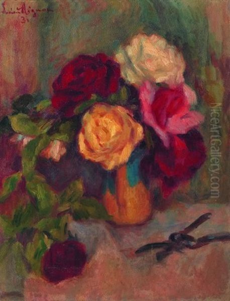 Bouquet De Roses Oil Painting by Lucien Rene Mignon