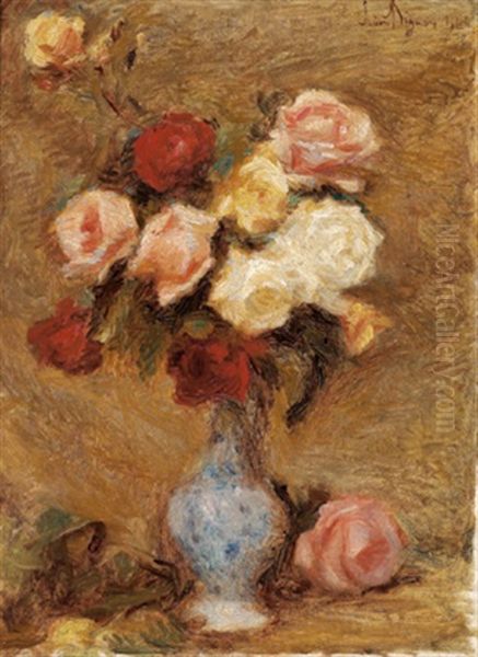 Rosen In Vase Oil Painting by Lucien Rene Mignon