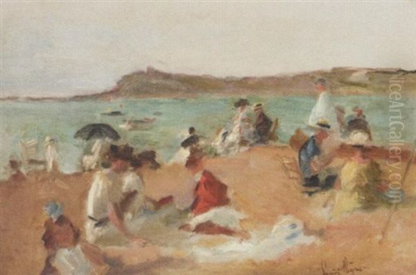 Scene De Plage Oil Painting by Lucien Rene Mignon