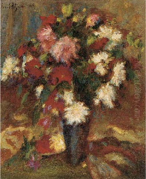 Mixed Flowers In A Vase Oil Painting by Lucien Rene Mignon