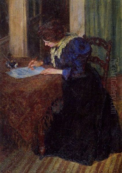 La Lettre Oil Painting by Lucien Rene Mignon