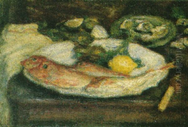 Stilleben Mit Fischen Und Muscheln Oil Painting by Lucien Rene Mignon