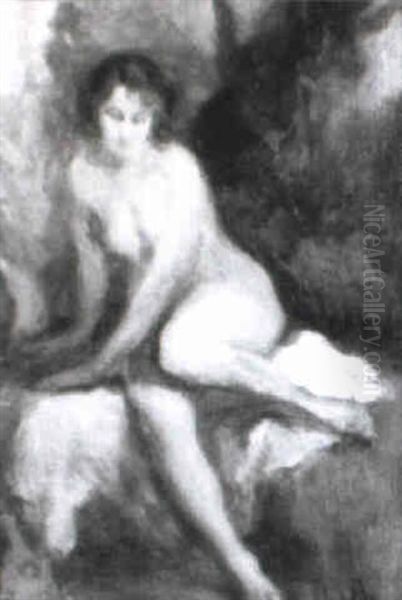 Femme Nue Assise Oil Painting by Lucien Rene Mignon