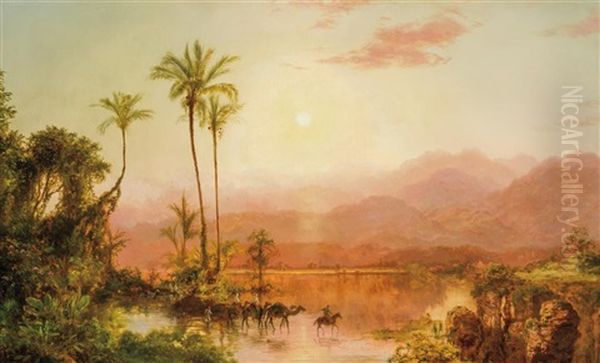 Tropical Scene Oil Painting by Louis Remy Mignot