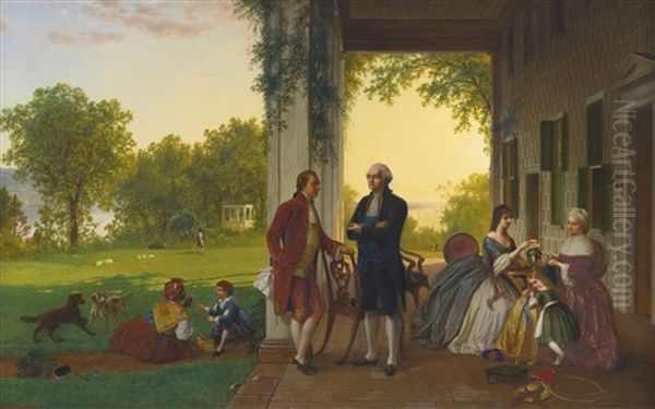 Washington And Lafayette At Mount Vernon Oil Painting by Louis Remy Mignot