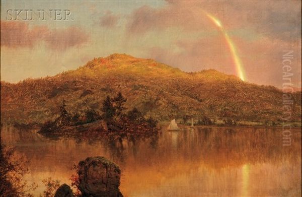 Rainbow Over A Lake In The Hudson River Valley Oil Painting by Louis Remy Mignot