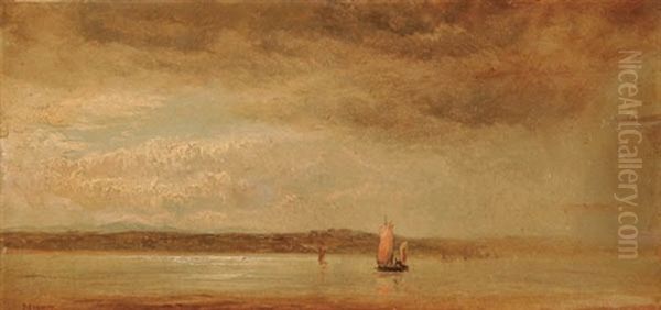 A Steamer At Dusk (+ Sail Boats On Still Waters; Pair) Oil Painting by Louis Remy Mignot