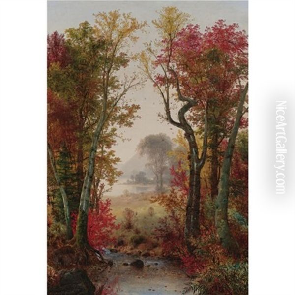 Autumn Landscape Oil Painting by Louis Remy Mignot