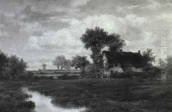 Landscape With A Farmhouse By A River Oil Painting by Louis Remy Mignot