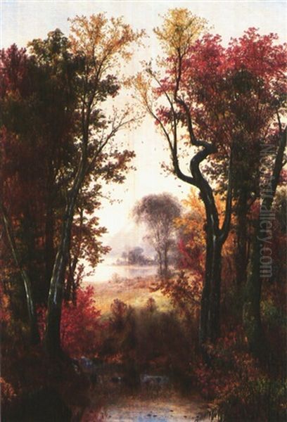 Autumn Landscape Oil Painting by Louis Remy Mignot