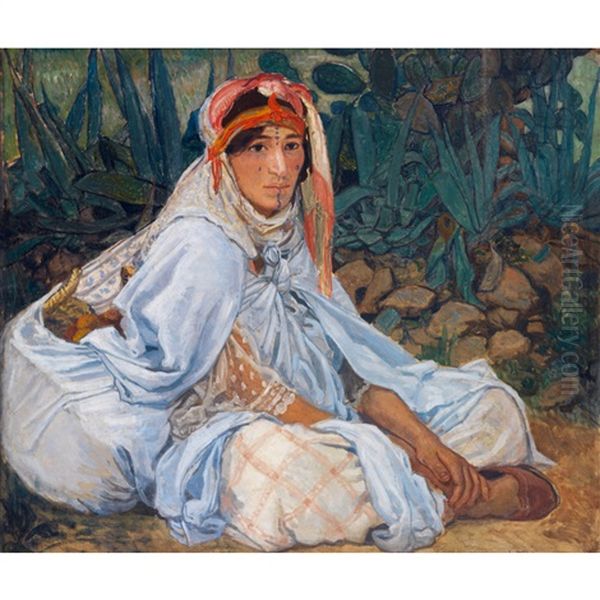 Belle Orientale Assise Oil Painting by Jules Migonney