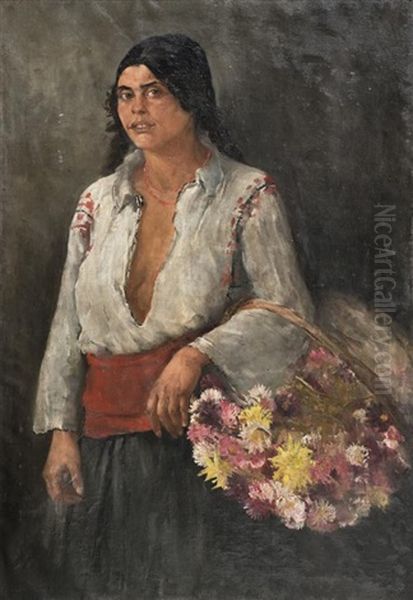 La Fleuriste Oil Painting by Dimitrie Mihailescu