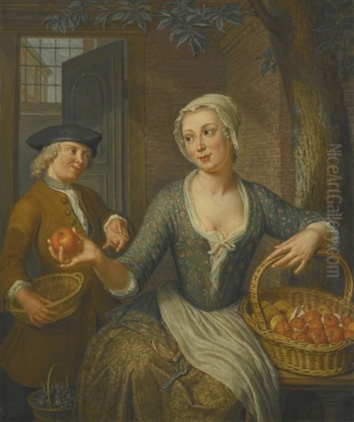 A Young Girl Selling Oranges Oil Painting by Hieronymus van der Mij