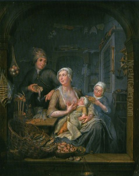 Stillende In Fischerladen Oil Painting by Hieronymus van der Mij