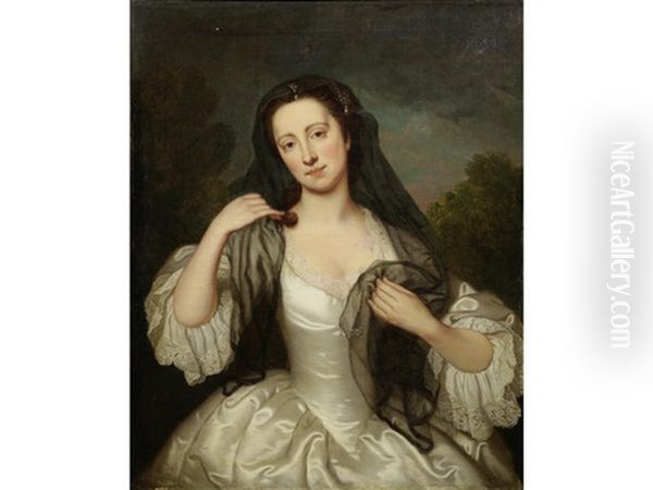 Portrait Of A Lady, Traditionally Identified As Anne Liddell, Half-length, In A White Dress With A Black Shawl Oil Painting by Herman van der Mijn