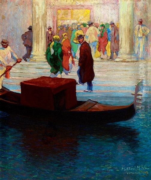 Venice (teatro La Fenice In Venice) Oil Painting by Odon Edmond Miklosi-Mutschenbacher