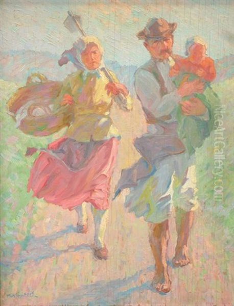 Couple De Paysans Marchant Oil Painting by Odon Edmond Miklosi-Mutschenbacher