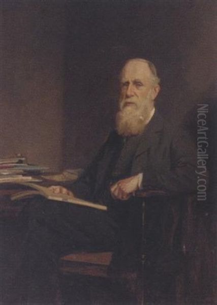 Portrait Of A Bearded Gentleman Seated In His Study Holding A Book Oil Painting by Mark Richard Milbanke