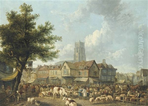 A Market Scene In A Village Oil Painting by Henry Milbourne