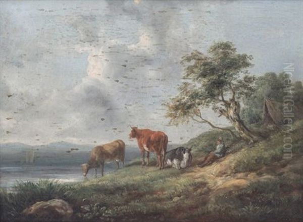 Paisaje Con Pastor Y Vacas Oil Painting by Henry Milbourne