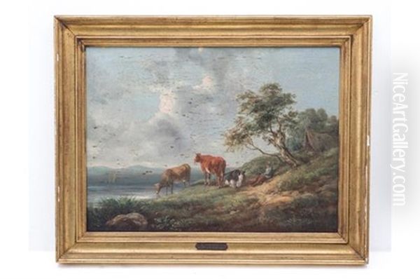 Paisaje Con Pastor Y Vacas Oil Painting by Henry Milbourne